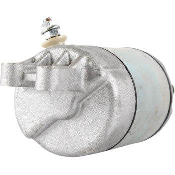 Close-up view of the Starter Motor by Parts Unlimited, featuring a metallic cylindrical body, copper bushings, and a mounting bracket on one end, photographed against a white background.
