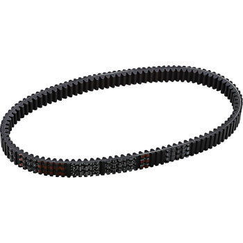 The Drive Belt by Gates is a black, oval-shaped toothed timing belt with an aramid cord layer for heat resistance, commonly used in machinery or automotive engines and displayed on a white background.