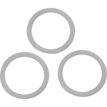 Three gray, flat Polaris B.O.S.S Clutch Delrin Washers by Venom Products are arranged in a triangular formation on a white background.