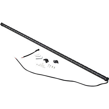 The Brite-Lites LED Light Bar 48" includes high-output LEDs, wiring harness, adjustable mounts, screws, washers, and installation hardware—all displayed on a white background.