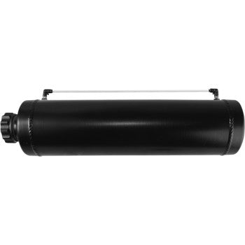 The Custom Roll Bar Tank Black Powder Coated by Straightline Performance is a black cylindrical unit with a handle and end knob, designed for high heat resistance, shown on a white background.