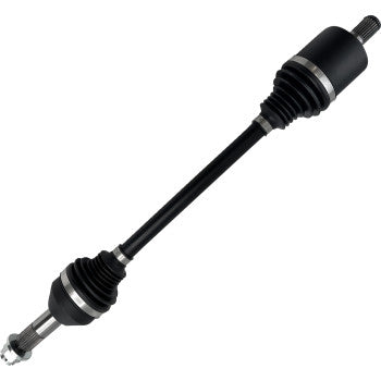 Black metal heavy-duty axle shaft with rubber boots and splined ends for Can Am Defender UTV rear left and right side.