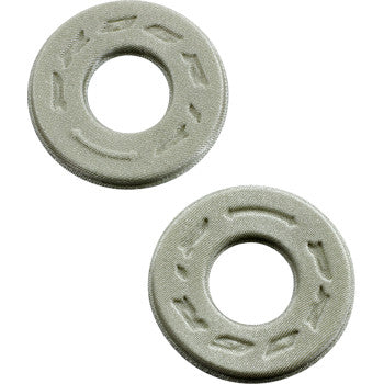The Handlebar Donuts Gray by Pro Grip are two round, gray Lycra-coated pads with textured, leaf-like patterns and a large central hole to cushion the skin and help prevent blisters. They are shown diagonally on a white background.