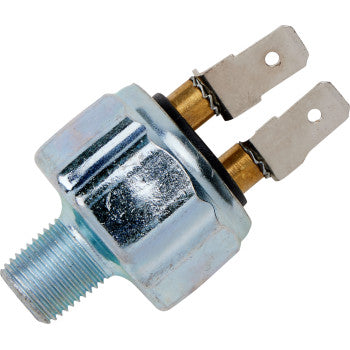 Metallic Polaris brake light pressure switch with threaded base and two flat electrical connectors.