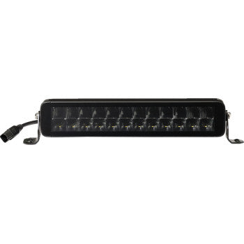 The Light Bar LED 13" Black by Moose Offroad features a rectangular black casing, Osram LED chips, visible side mounting brackets, and a power cable extending from the left.