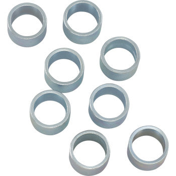 Nine uniformly sized Clutch Roller Weights by Epi, plated for strength, are arranged evenly on a white background, displaying smooth and shiny metallic surfaces.