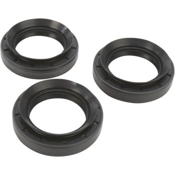 Three black circular rubber seals with visible inner lips are shown on a white background. These seals are part of the Suzuki - Arctic Cat Differential Seal Kit Front by Moose Offroad, ideal for preventing leaks in machinery or differential service.