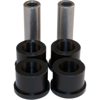 The A-Arm Repair Kit Front Upper Lower by Epi includes two metal cylindrical tubes and four black bushings—bushings in front, tubes upright behind—designed for precise, smooth movement in your A-Arm Pivot Assembly.