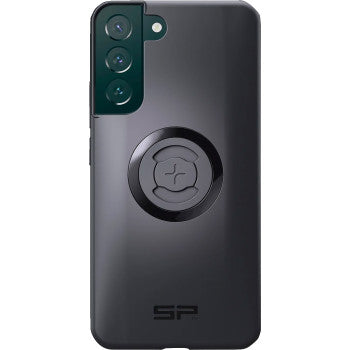 The SPC+ Phone Case Samsung Galaxy S22+ by Sp Connect is a dark gray case with three camera cutouts, a central circular ring holder, MagSafe compatibility for wireless charging, and the SP logo near the bottom.