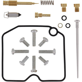 The Arctic Cat Carburetor Repair Kit by Moose Offroad features durable NBR rubber gaskets, O-rings, screws, jets, springs, needle, and seals organized neatly on a white background.