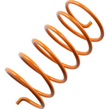 The Secondary Spring Orange by Epi, designed for non-EBS ATV clutches or Polaris snowmobile clutches, is shown diagonally on a white background with both ends visible.