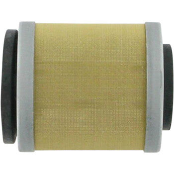 The Yamaha Oil Filter by Vesrah features a yellow cylindrical mesh body with gray end caps, designed to trap particles, shown from the side against a white background.