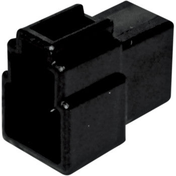 A close-up of the 250 Series Locking Connector 3 Position Male by Namz, showing its black plastic rectangular housing and internal slot openings; available in a pack of 5 for custom applications.