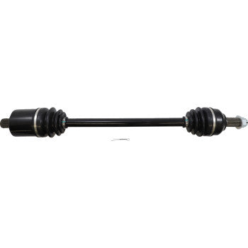 Black metal axle shaft with ribbed rubber boots and silver metal joints on both ends.