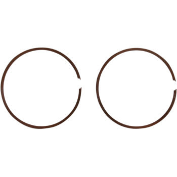 Two brown circular snap rings with small gaps, shown side by side on a white background. These are part of the Ring Set by Wiseco, suitable for pistons requiring reliable snap ring retention.