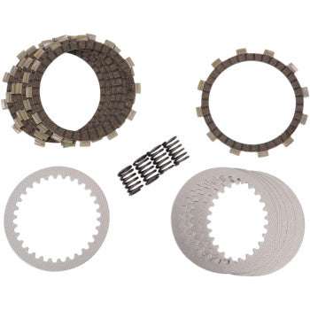 The Clutch Kit by Ebc includes heavy duty friction plates, steel plates, and clutch springs, all displayed neatly on a white background.