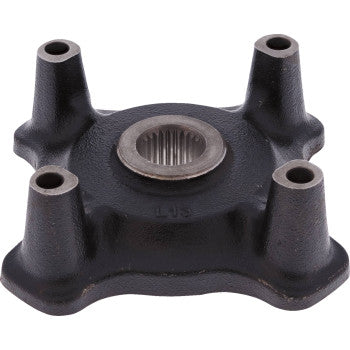 Black metal Can Am wheel hub with four mounting points and central splined hole.