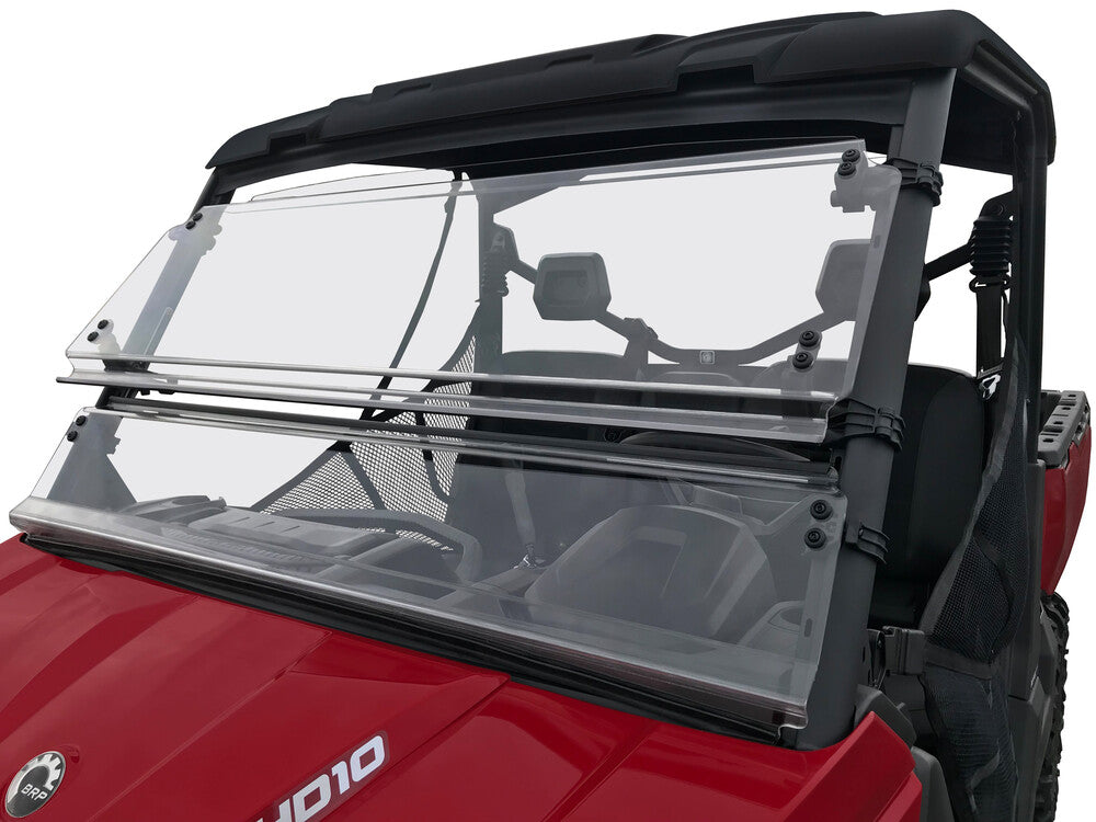 Can-Am Defender Clear Front Tilting Full Windshield by Spike - CANAMWS3000 - Exterior Front Driver Side Fully Tilted View