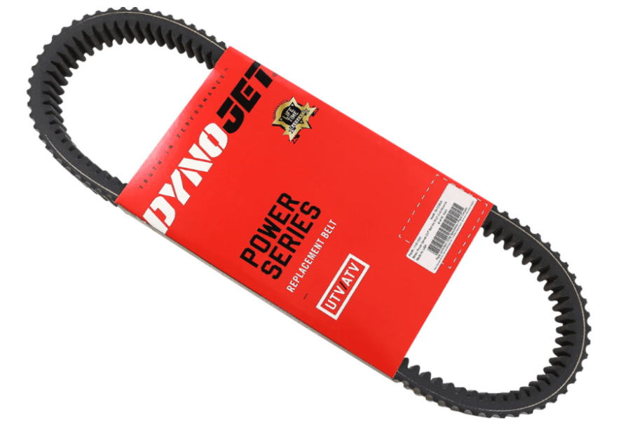 The Can-Am UTV/ATV Power Series Belt by Dynojet is a black, oval-shaped replacement belt, packaged in red and white Dynojet Power Series packaging—ideal for use as a drive belt in UTV and ATV applications.
