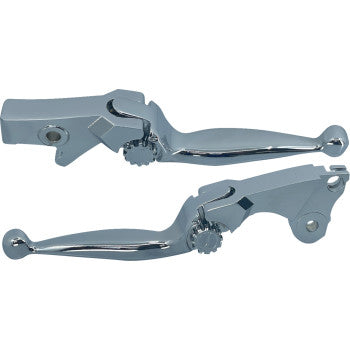 The Lever Set - Journey - Chrome by PSR features CNC-machined aluminum brake and clutch levers with curved handles and adjustment knobs, shown side by side on a white background.