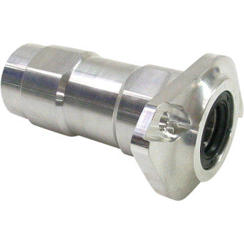 Silver metallic cylindrical axle housing with flanged end and rubber seal, precision-machined finish.