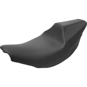 The Indian Carey Hart Signature Series Seat - Black with Black Stitching by Saddlemen features a contoured design, textured rear, smooth front, and GelCore technology for ergonomic comfort on 2014-2023 Indian models.