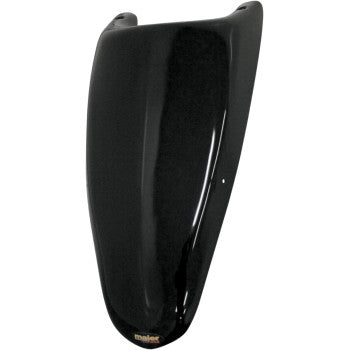 The Hood Black Racing by Maier is a glossy black high-density polyethylene motorcycle hood with a smooth, curved design and two top mounting holes. The Maier logo appears near the bottom edge.