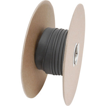 The Heat Shrink Tube - 3/8 x 50 by DEI is a spool of black polyolefin tubing coiled on a cardboard reel, perfect for electrical insulation tasks.