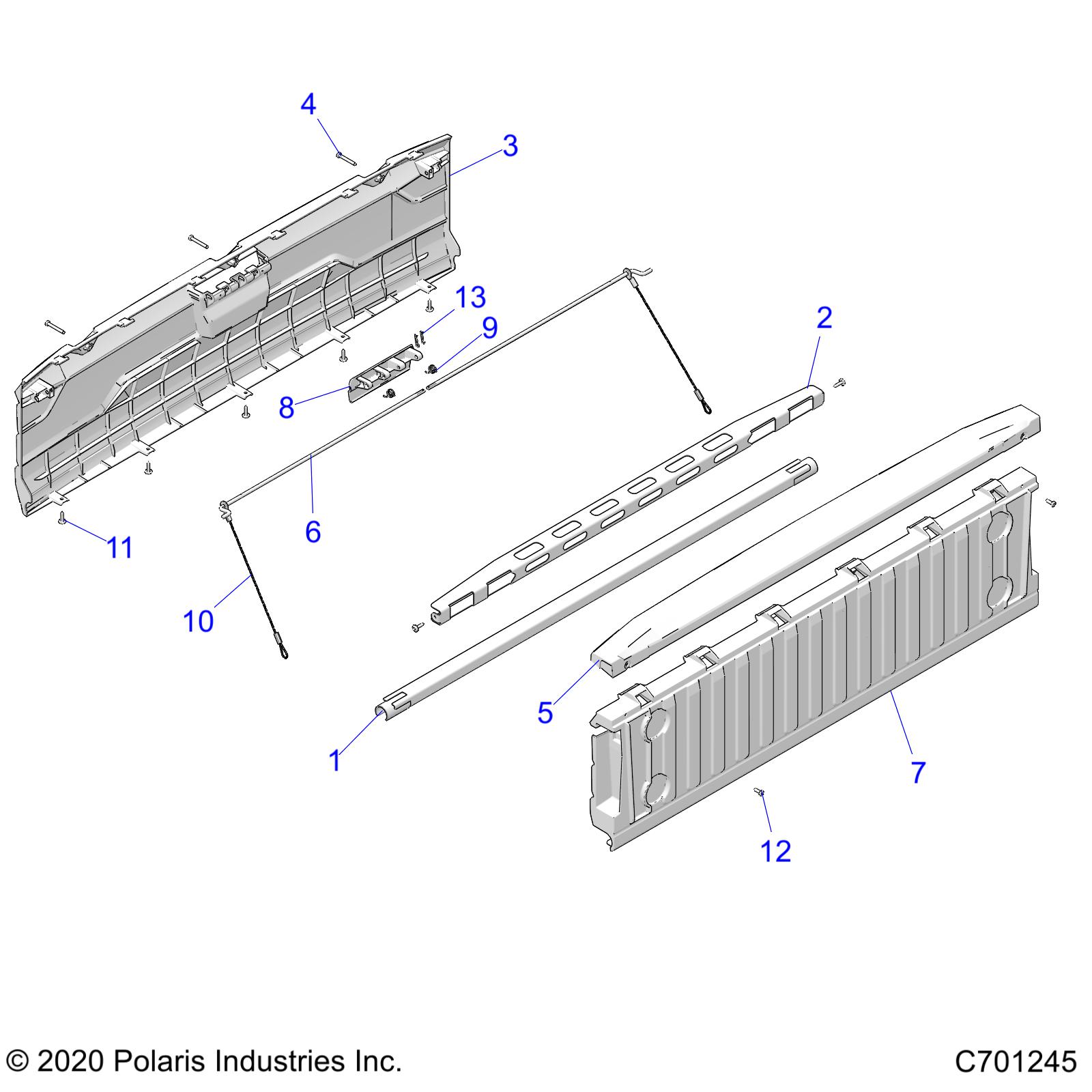 An Image of a Genuine Polaris Parts Schematic Diagram showing the schematic - BODY: BOX TAILGATE - 2023 POLARIS RANGER CREW XP 1000 NORTHSTAR