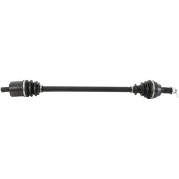 The Polaris RZR Axle Kit Complete 8 Ball Extreme Duty Front Left & Right by All Balls features black chromoly shafts with rubber boots, straight design, precision 8-ball bearings, metal joints, and protective end covers for enhanced drivetrain durability.