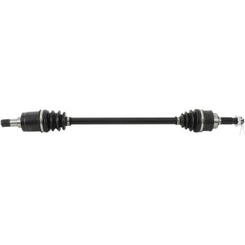 The Honda Big Red Axle Kit Complete 8 Ball Extreme Duty Front Left by All Balls features a black chromoly straight axle with rubber boots and durable metallic connectors at both ends, shown on a white background.