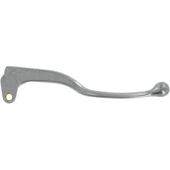 The Lever Right Hand Polished by Moose Offroad is a silver, cast aluminum motorcycle lever with a curved design, rounded end, and mounting hole for smooth control and durability.