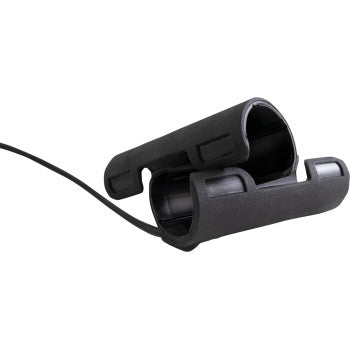 The X Claws Heated Clip On Grips 12 V by Koso North America feature a wired black cylindrical design with a protective plastic housing, dual parallel openings, and an outdoor-resistant rubber finish.