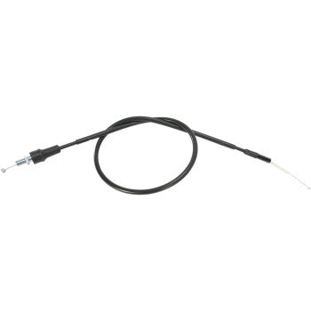 The Yamaha Black Vinyl Throttle Cable 33 1/2" by Moose Offroad features a black PVC jacket, metal tip on one end, exposed wire on the other, and pre-lubricated nylon sleeve—ideal for throttle controls on bikes or motorcycles.