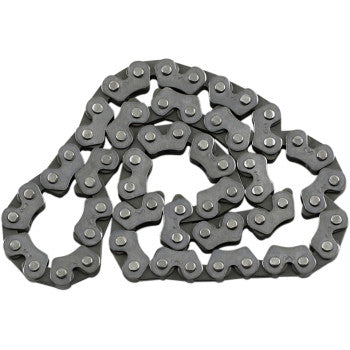 Metal cam chain with 60 gray interconnected links designed for offroad UTV engines.