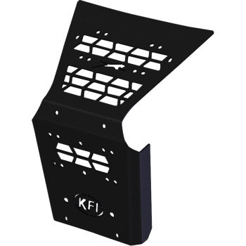 Black modular grille with honeycomb cutouts and KFI logo, angled design for UTV front protection.