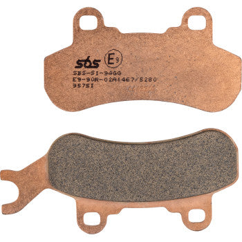 Off-road sintered brake pads with copper-colored backing and textured friction surface, designed for exact fitment.