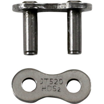 Close-up of the 520 HDS Replacement Master Link Rivet by JT Chains, featuring two pins and a connecting plate engraved with JT520 HDS2, perfect as a replacement master link.