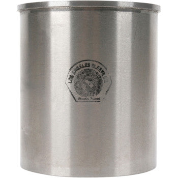 A stainless steel container with a faded Los Angeles S.F.N. logo—ideal for storing your Polaris - KTM Cylinder Sleeve 95.00 mm by La Sleeve or related tools.