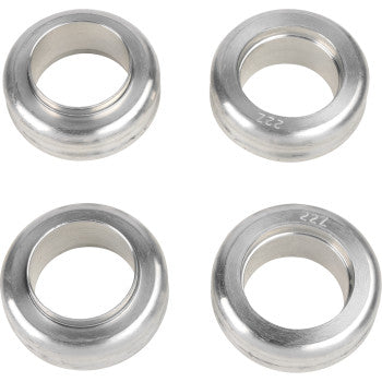 Set of four silver metal spacer rings for Can-Am lift kit, smooth finish, cylindrical shape.