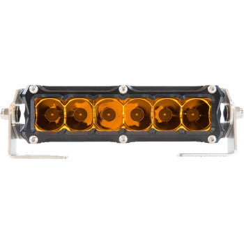 The Light Bar 6" Spot Amber by Heretic features five round amber lenses in a black housing with stainless steel side mounts.