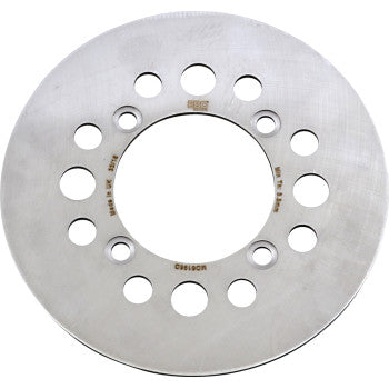 The Suzuki ATV Brake Rotor by Ebc is a circular steel component with a large central hole and multiple evenly spaced smaller holes, designed for use in Suzuki ATVs to provide reliable braking performance.