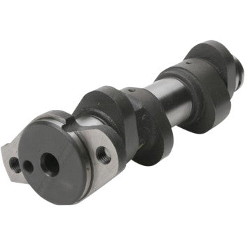 Black and silver single camshaft with smooth and lobed cylindrical sections, designed for Yamaha engines.