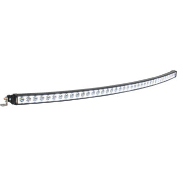 The Light Bar XPL 50" LED Curved by Vision X features an ultra-slim, curved design with multiple LEDs in a row, mounted on compact end brackets, ideal for vehicle or off-road lighting applications.