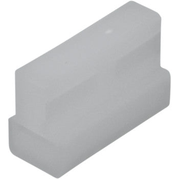 The 250 Series Connector 2 Position Female 5 Pack by Namz features translucent rectangular plastic blocks with smooth edges and a circular indentation on top, shown on a white background—ideal for custom applications.