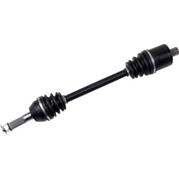 The Polaris Ranger Axle Kit Complete 8 Ball Extreme Duty Rear Left & Right by All Balls features a black chromoly axle shaft with metal ends and protective rubber boots, designed for enhanced CV joint strength.