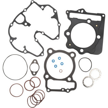 The Honda Top End EST Gasket Kit 89 mm by Cometic includes assorted black and brown rubber gaskets and O-rings—4-stroke head gaskets in circular, oval, and irregular shapes—displayed on a white background.
