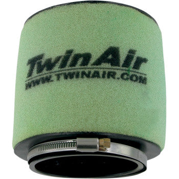 The Honda Factory Pre Oiled Air Filter by Twin Air includes green BIO Foam Filter Oil, a black Twin Air logo and website, and a sturdy metal clamp at the base for secure attachment.
