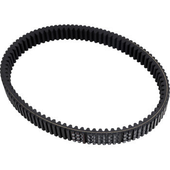 The Drive Belt by Epi is a black, oval rubber timing belt with inner teeth and an aramid tensile cord, offering enhanced durability and reliability for power transmission in engines and machinery.