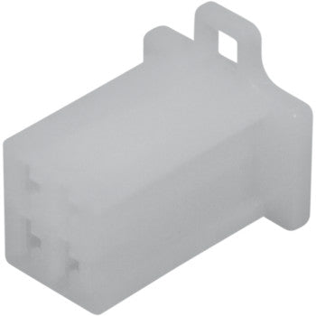 The ML Locking 110 Connector 4 Pin Female by Namz is a white, rectangular plastic connector with four square holes and a mounting tab, ideal for custom applications. Sold in a convenient 5 pack.